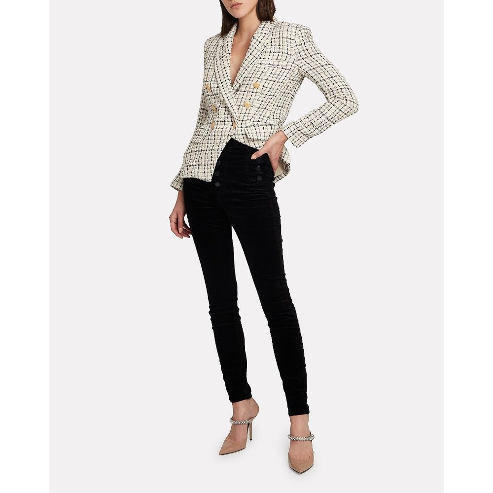 L'AGENCE Kenzie Double Breasted Tweed Blazer in Ivory Multi - Picture 3 of 12
